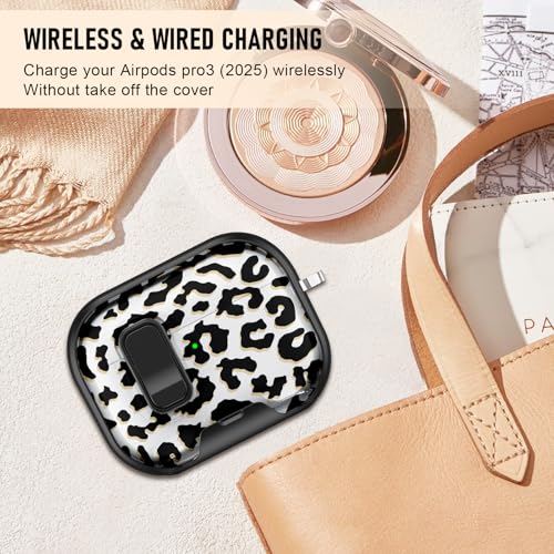 Image of Compatible Airpods Pro 3 Case (2025) with Phone Stand & Cleaner Kit,Cute Soft Silicone Lock Clip Apple AirPods Pro 3rd Generation Case, Airpod Pro 3 Cover with Keychain for Women /Girls,Leopard Print