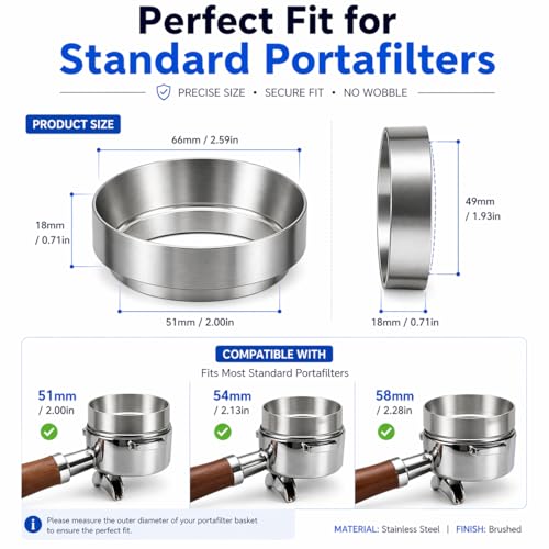 Image of Street27 51mm Magnetic Portafilter Dosing Ring - Stainless Steel Espresso Funnel for Mess-Free Coffee Grinding | Barista Powder Ring Accessory for 51mm Portafilter
