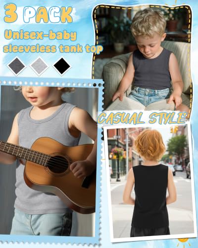 Image of Yooo's Vivi 3 Pack Toddler Boys Tank Tops | Toddler Boys Undershirts, 18M-5T, Sleeveless Muscle Shirt, Kids Athletic Tops, Crewneck, Summer, Loose, Basic, Sport, Play