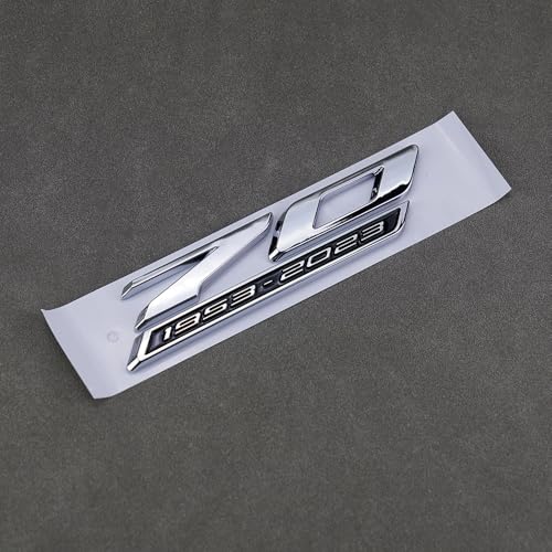 Image of 2Pc 70th Anniversary Side Emblems Car Fender 3D Badge Sticker Replacement for 2020-2024 C8 Corvette Genuine 70th (Silver Black)