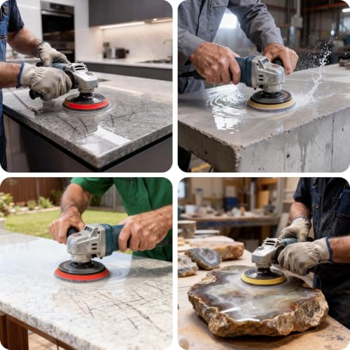 Image of 4 Inch Diamond Polishing Pads 11 PCS Wet /Dry 50-10000 Grit | 5 /8 inch-11 Backer Pad Polish Pad Kit for Concrete Granite Marble Quartz Countertop Stone Rock for Drill Grinder Polisher