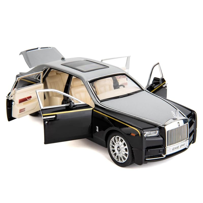 Image of Model Car Zinc Alloy Pull Back Toy Diecast Toy Cars with Openable Doors, Sound and Light for Kids Boy Girl Gift (1:24 Rolls-Royce Phantom(Silver-Black)