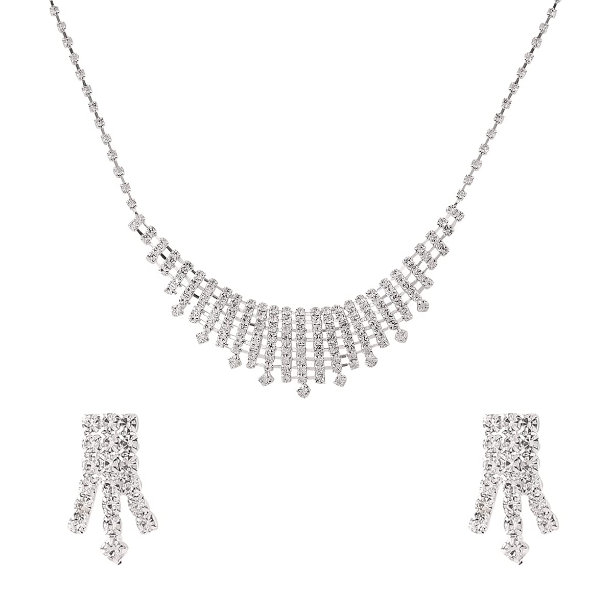 Yellow Chimes Jewellery Set For Women Silver Toned Crystal Choker Necklace Set With Earring For Women and Girls (B0BDKJKQBQ) Amazon Price History, Amazon Price Tracker