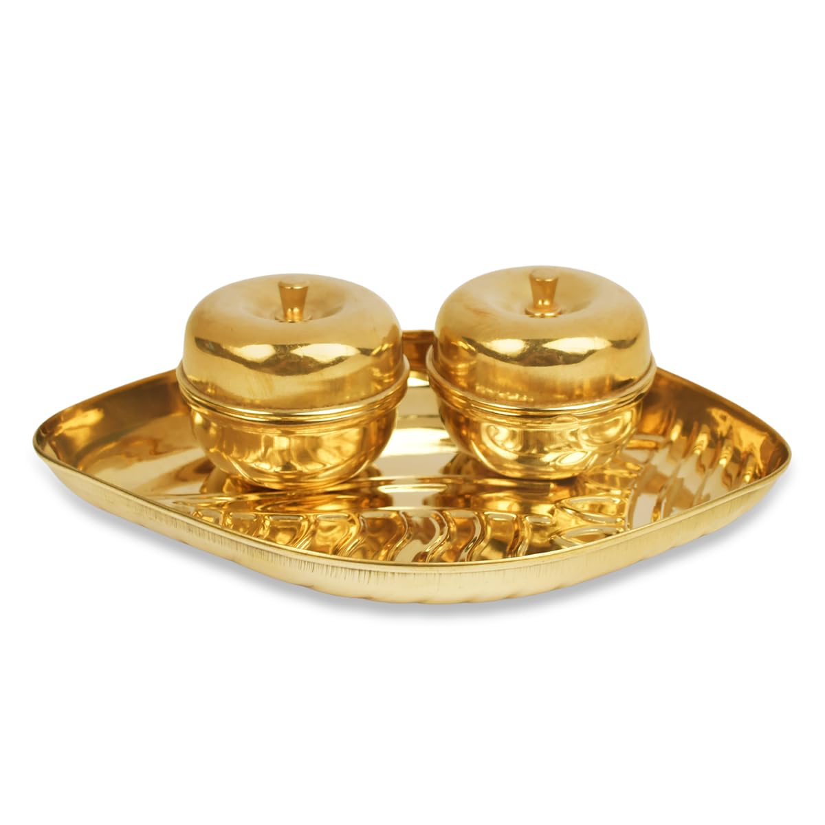 RUDRA CENTRE Brass Shankh Plate with Haldi Kumkum Containers (Dibbi), Gold