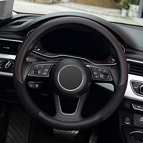 Kafeek Steering Wheel Cover, Universal 15 Inch, Microfiber Leather Viscose, Breathable, Anti-Slip,Warm In Winter And Cool In Summer, Black #TOP1