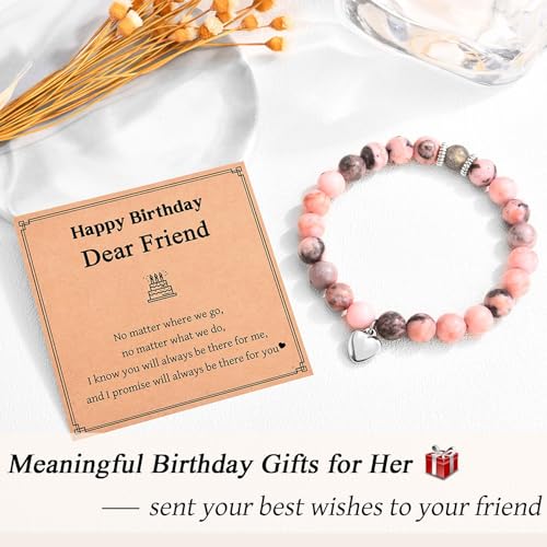 Image of Best Friend Birthday Gifts for Women Friendship, Unique Birthday Gifts for Friends Female, Birthday Bracelet Presents with Happy Birthday Friend Card, Small, Pink