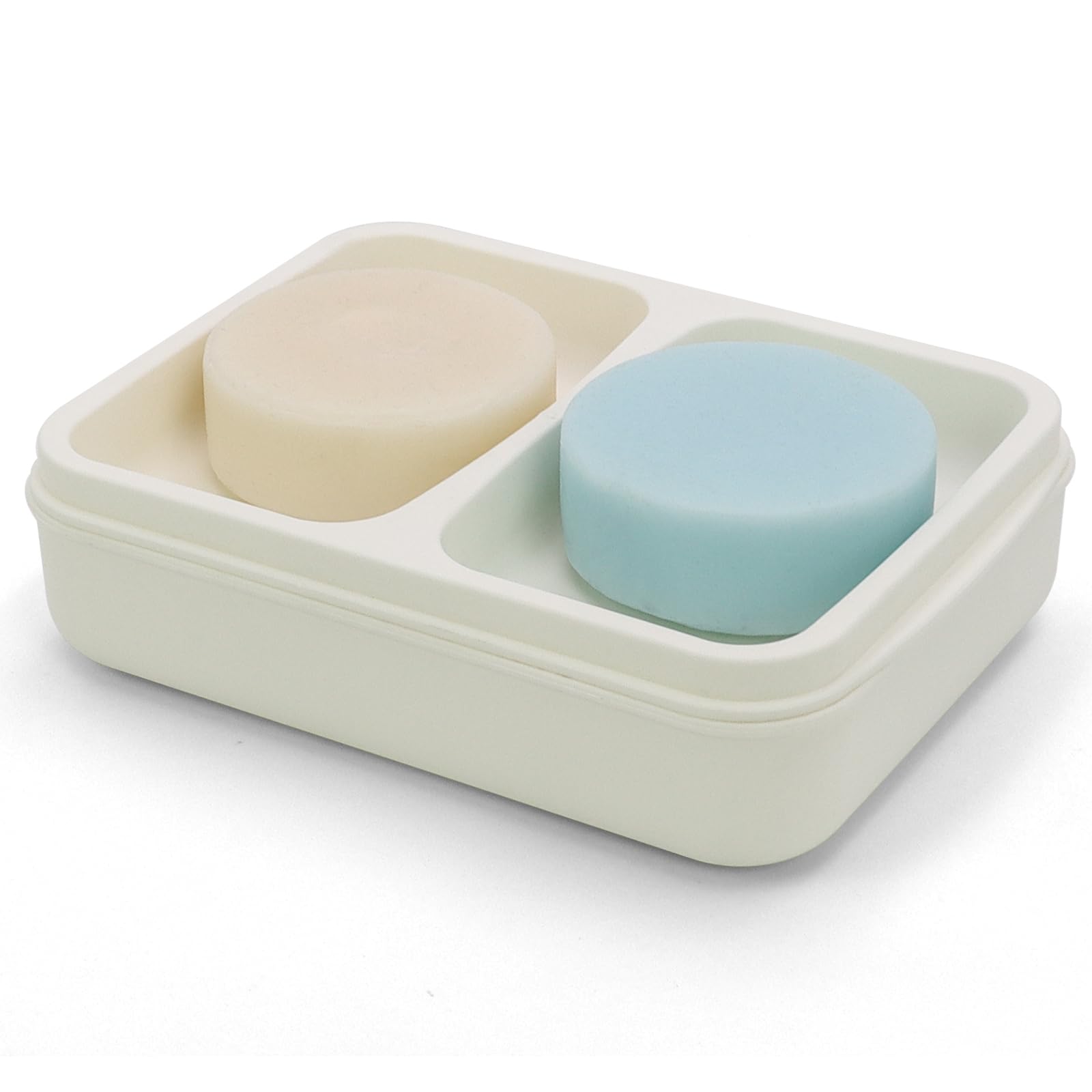Dual Compartment Soap Dish, Double Bar Soap Holder, Solid Shampoo Bar Holder with Drainage Layer, Soap Tray for Bathroom, Shower, Bathtub (1pc, White)