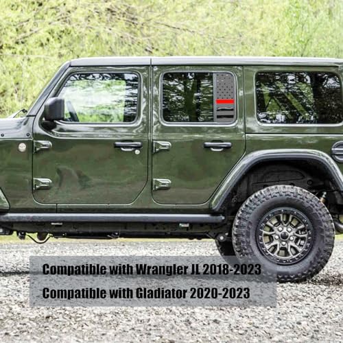 Image of Fits Jeep Wrangler JL 2018-2023 Gladiator 2020-2023 Side Small Window American US Flag Vinyl Decal Matte Black Red Thin Line
