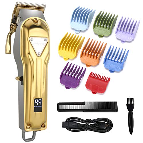 Hair Clippers for Men Pro Rechargeable Cordless Hair Trimmer Cutting Kit with USB Charger 8 Colorful Clipper Guide Combs for Barbers and Stylists?Metal Gold?