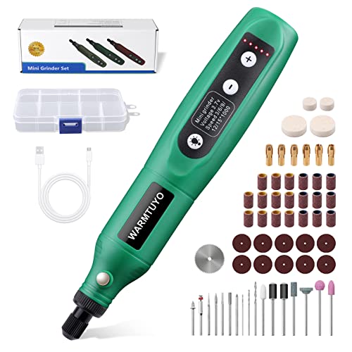 WARMTUYO Cordless Rotary Tool, 5-Speed USB Charging Rotary Tool Kit with 58 Accessories, Multi-Purpose 3.7V Power Rotary Tool for Sanding, Polishing, Drilling, Etching, Engraving, DIY Crafts