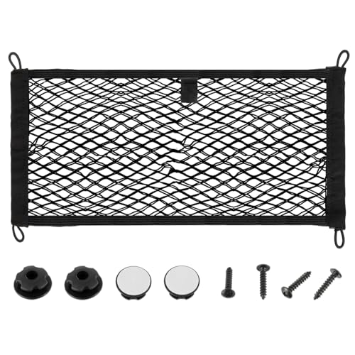 JAMHER 65x25CM Universal Filet de Rangement de Coffre Voiture avec vis et Crochets pour Les Véhicules Utilitaires, Camping-Cars, Mobil Homes, Caravanes,...