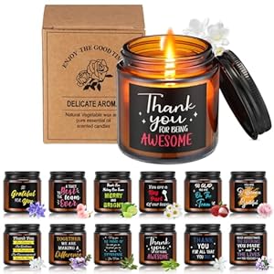 Coume 12 Pcs Inspirational Employee Appreciation Gifts Candles 3.5 oz Scented Thank You Candles Grateful Team Gifts Thank You Gifts for Women Men Coworker Teacher Volunteer, 12 Fragrance