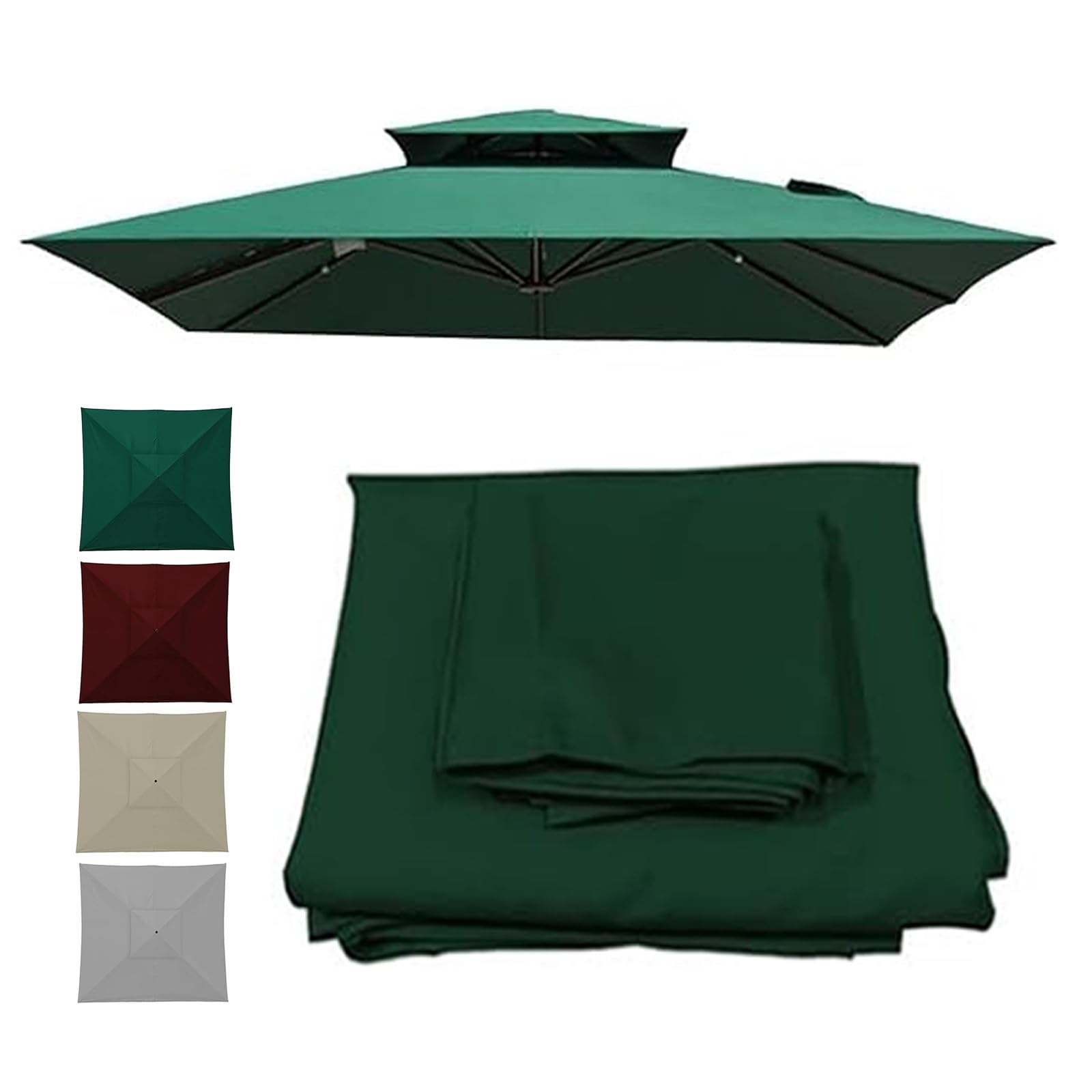 ESOYAWE Waterproof Covers 2Pcs 4x3m Outdoor Market Patio Table Umbrella Replacement Canopy 12 Ribs, Square Garden Cantilever Parasol Replacement Cloth Polyester Sun Shade Fabric(Dark-Green,2.5x2.5m)