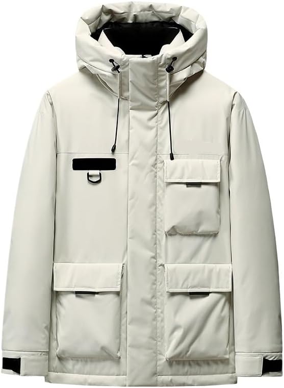 Mens Stand Collar Hooded Down Jackets Winter Thick Warm Loose Fit Casual Outdoor Puffer Coat