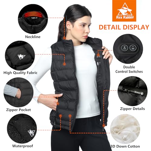 Rex Rabbit Heated Vest for Women,Electric Vest for Women 6 Heating Zones,Electric Heating Vest Battery Pack Plug Included3