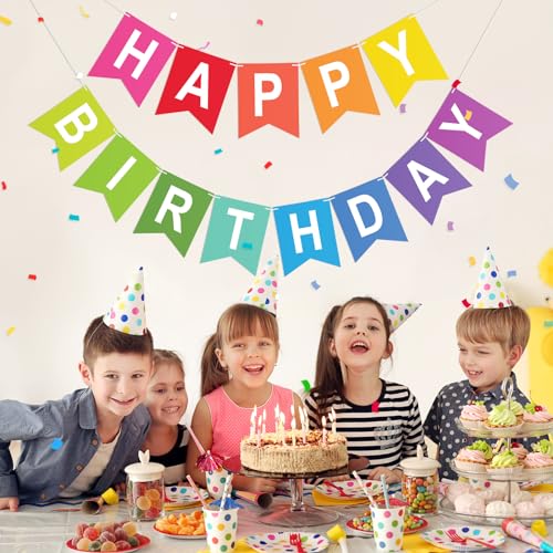 Image of Happy Birthday Banner Party Banner NO DIY Birthday Sign Multicolor