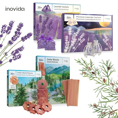 Lavendel Duftsäckchen Kleiderschrank: 20x Echter Lavendel getrocknet – Das Original - Mottenschutz für Kleiderschrank bei Kleidermotten – Auto Duft, Raumduft, Schrank Duft – Inovida Lavendelsäckchen