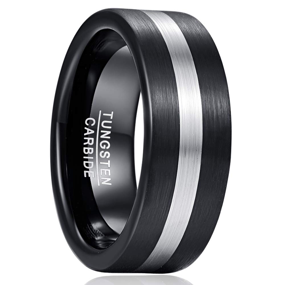 Vakki8mm Tungsten Carbide Ring, Silver and Black Brushed Matte Finish Tungsten Band Wedding Engaged Ring Comfort Fit Size 7-12 for Men Women