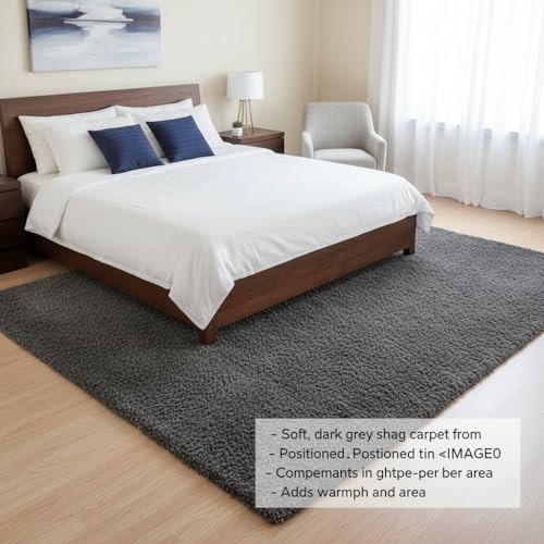 Image of Carpet for Hallway, Kitchen, and Modern Interiors, Cozy Shag Runner for Living Room, Entryway & Office Decor Size 5x8 feet Dark Grey