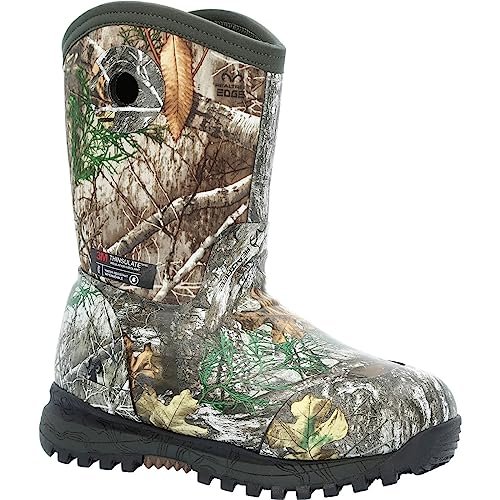 ROCKY Spike Big Kid Waterproof 400G Insulated Rubber Boot, Realtree Edge, Size 5(M)