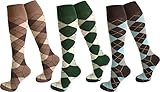 normani 3 Paar Kniestrümpfe für Teenager und Damen im Karo Design Farbe Farbset3 Größe 35-38