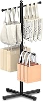 Ansionsol 42-48 Inch Adjustable Height Heavy Duty Metal T-Shaped Shopping Bag Rack - 4 Arms Black Grocery Holder for Stores, Malls, Home