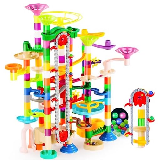 JOYIN 236Pcs Glowing Marble Run with Motorized Elevator- Construction Building Blocks Toys with 30 Glow in The Dark Plastic Marbles, STEM Gifts for Boys and Girls