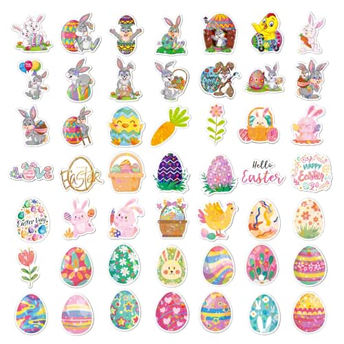 Masper Ostersticker, 100 Einzigartige Aufkleber Ostern, Wasserfeste Holografische Glänzende Vinyl Osteraufkleber für Osterdekorationen, Bastelarbeiten, Karten, Umschläge, Verpackungen