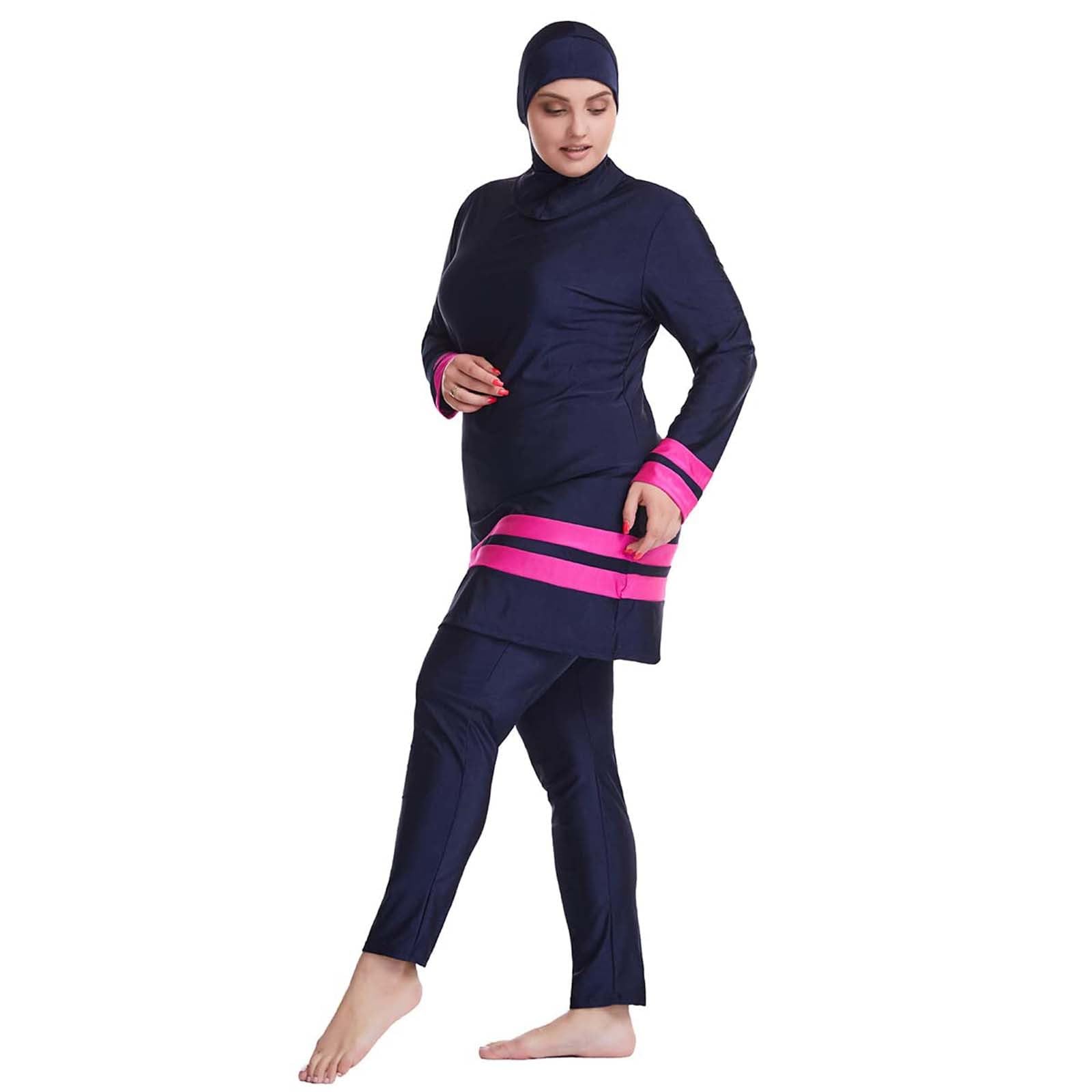 Generisch Burkini Maillot de bain musulman pour femme Modest Hijab 3 pièces à manches longues islamique tout le corps Opaque déperlant A7