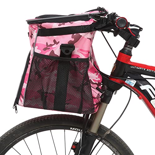 Pet-Bicycle-Front-Carrier-Backpack-for-Bike-Riding-Foldable-Removable-Reflective-Strips-Dog-Bike-Basket-Carrier-2-Side-Storage-Pockets-Pet-Travel-Bag-for-Cats-Small-Dogs-Pink-Camo - Cucciolini Doodles   Pet-Bicycle-Front-Carrier-Backpack-for-Bike-Riding-Foldable-Removable-Reflective-Strips-Dog-Bike-Basket-Carrier-2-Side-Storage-Pockets-Pet-Travel-Bag-for-Cats-Small-Dogs-Pink-Camo
