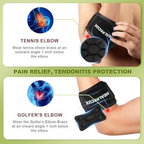 Healrecux Tennis Elbow Support Strap, Golfers Elbow Brace for Men Women, Adjustable Elbow Brace Forearm Band with Removable Compression Pad, Elbow Sleeves for Sports & Daily Work, Black - Image 3