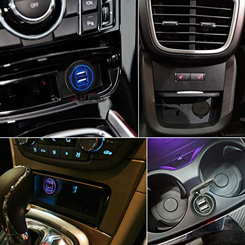 Ginsco Dual Usb Charger Socket Power Outlet 2.1A & 2.1A（4.2A） For Car Boat Marine Rv Mobile With Wire Fuse Diy Kit Blue Led #TOP6