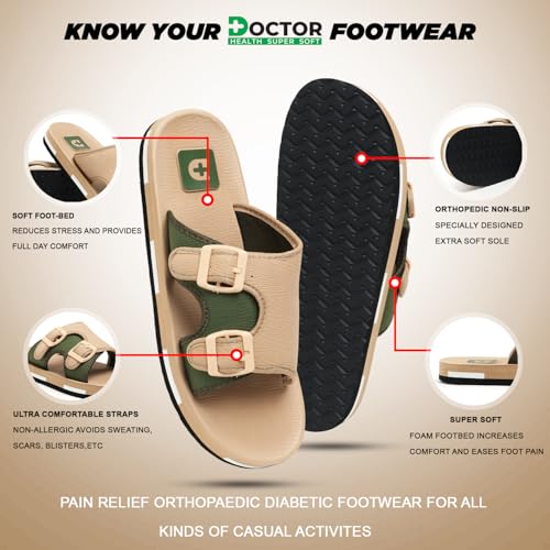 Image of DOCTOR HEALTH SUPER SOFT Men Comfortable Double Strap Slippers with Adjustable Buckles, Cushioned Footbed and Anti Slip Sole, Casual Everyday Wear Sliders for Indoor and Outdoor Use