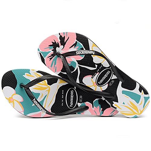 Chinelo Slim Floral Basic, Havaianas, Feminino, Preto/Preto, 37/38