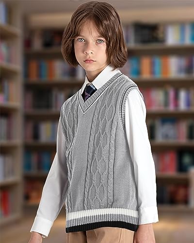 Image of JSTEX Boys Sweater Vest 100% Cotton Kids Uniform Vest V-Neck Sleeveless Knit Pullover for Boy Girls Toddler Size 4-14