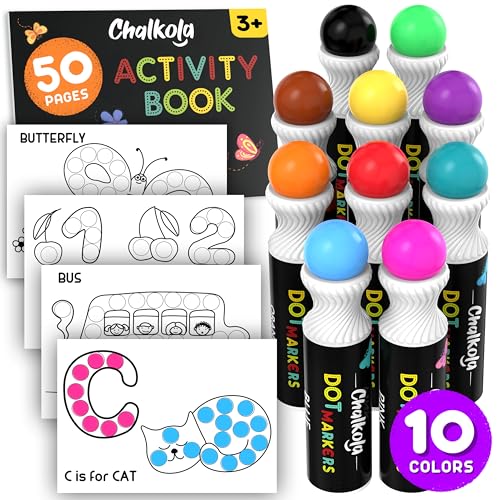 Chalkola 10 Washable Dot Markers for Toddlers -...