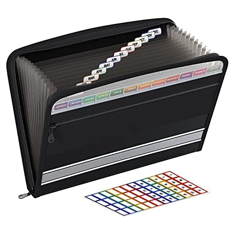 ThinkTex Accordian File Organiser with Zipper,13 Pockets Expanding File Folder, Accordion Zip Document Organisers with Tabs, Box Filing Folders A4 Size, Expandable Folder Organiser File Wallet Cover
