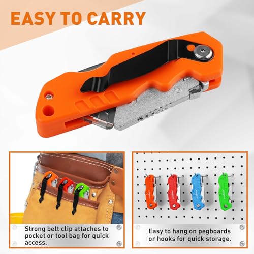 Image of HORUSDY 4-Pack Folding Utility Knife Set, Heavy-Duty Box Cutters with 12 Extra Blades, Quick-Change Razor Knives with Color-Coded Handles (Green /Blue /Red /Orange) for Jobsite, Warehouse & Home Use