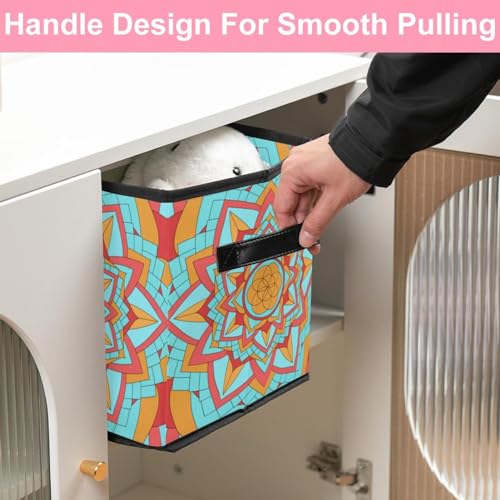 Cube de rangement pliable tissu motif géométrique pour optimiser dressing étroit - 7