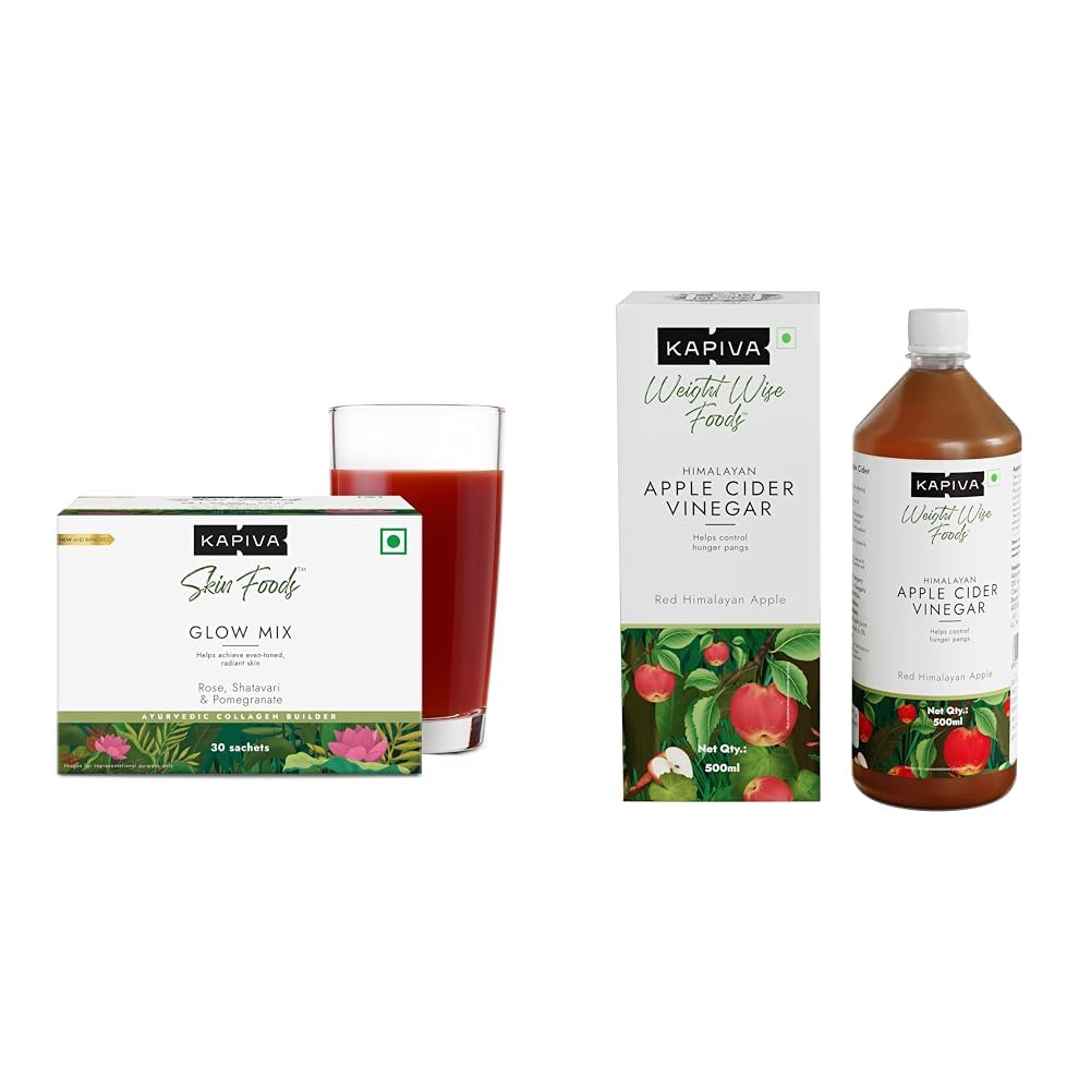 Skin Foods Glow Mix | Ayurvedic Skin Supplement, Collagen Powder | Skincare for Glowing & Healthy Skin (30 Sachets) & Himalayan Apple Cider Vinegar with Mother Vinegar 500Millilitre