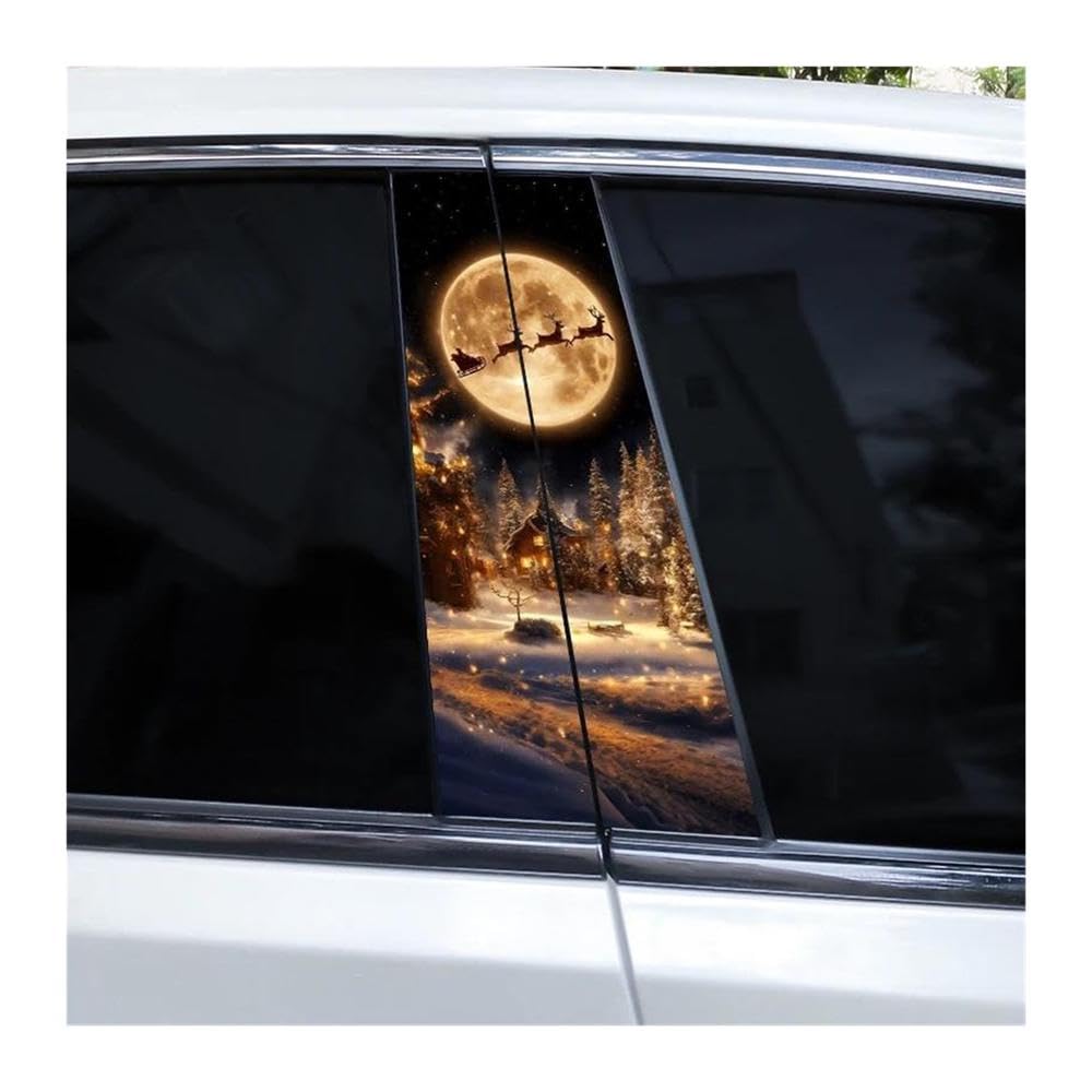 Decorative Items 2pcs Car Door Pillar Sticker Santa Claus Elk Waterproof Decals DIY(J)