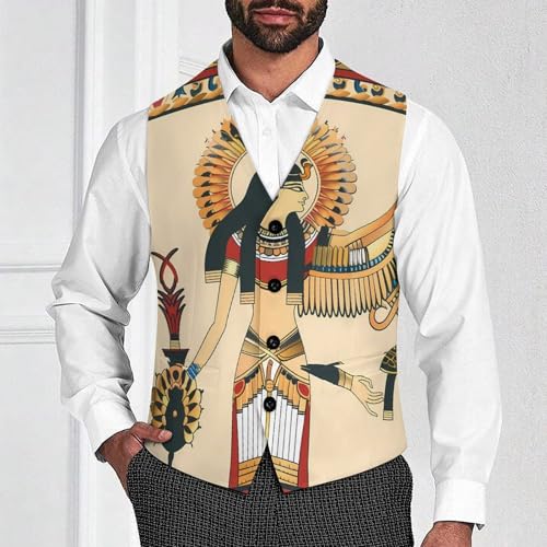 Ancient Egyptian Goddess Pattern Mens Suit Vests V-Neck Casual Vest Dress Formal Tuxedo Wedding Waistcoat3