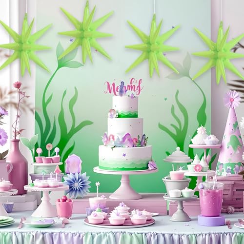 Image of TONIFUL 4 Pcs Star Balloons Light Green Foil Explosion Party Decoration | 22 Inch Large Mylar Star Balloon for Birthday Wedding Boho Gender Neutral Baby Shower Fresh Spring Garden Picnic Party Decor