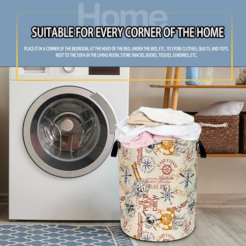 Image of Anchor Compass Laundry Basket Foldable Waterproof Hamper 18.9 x 16.5 Inch | Oxford Cloth With Reinforced Handles Lining Design Large-Capacity Storage For Bathrooms /Laundry Rooms / Living Rooms /Bedrooms