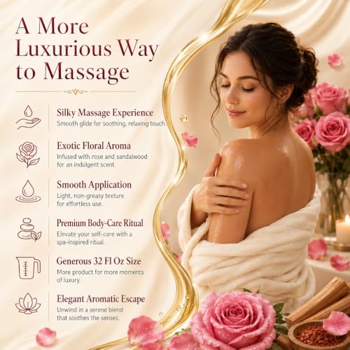 Image of AROMATICO Rose & Sandalwood Massage Oil | Calming & Deep Nourishing Aromatherapy Massage Oil | Best For Abhyanga, Spa & Salon - 1000 ml