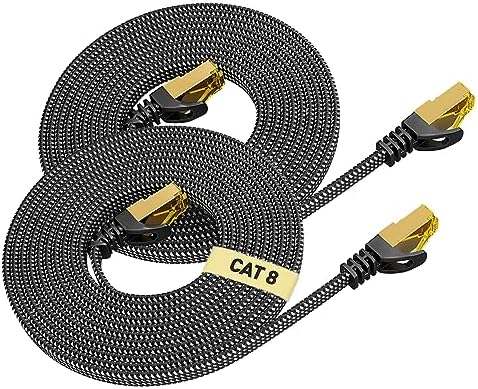 ARISKEEN Cat 8 Ethernet Cable 2M 2Pack,High-Speed 40Gbps 2000MHz Ethernet Cable Braided Flat Gigabit Rj45 STP Shielded Internet Network Lan Cable Cord for Modem Router PC