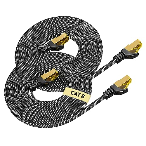 Cat 8 Ethernet-Kabel 1M 2-Stück, ARISKEEN Cat8 Geflochten Flach Hochgeschwindigkeit (40Gbps 2000Mhz/s) Gigabit Rj45 STP Geschirmtes Internet Netzwerk Lan Patch Kabel Draht für Router Modem Patch Panel