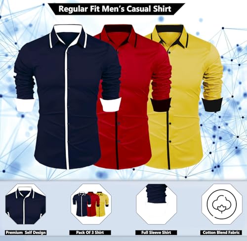 Image of Zombom Combo of Men's Cotton Blend Solid Regular Fit Casual Full Sleeves Shirts (Pack of 3)