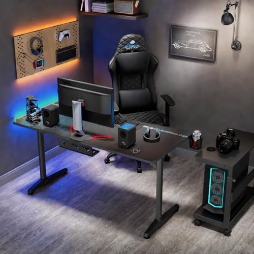 Image of EUREKA ERGONOMIC Gaming Desk 60 inch Home Office Computer Desk, New Polygon Legs Design, Captain Series (60 Inch, Black)