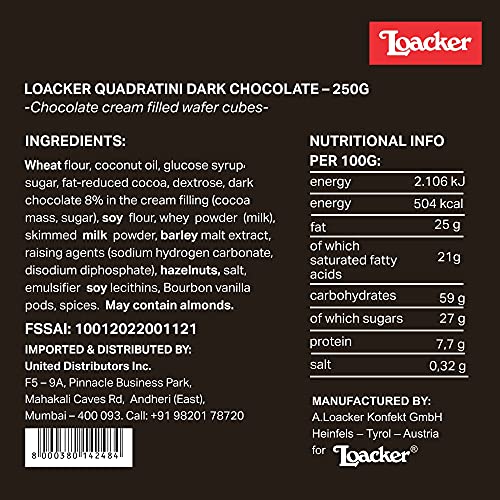 Image of Loacker Quadratini Dark Chocolate, 250g